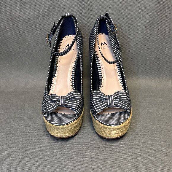 Shoedazzle Wedge Heels Size 9.5 US Navy/White w/Bow & Ankle Strap-New - Picture 6 of 9